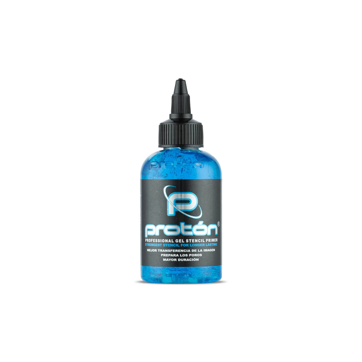 Dynamic Color Co Proton Stencil Primer Gel in blue bottle enhances stencil visibility and adhesion.