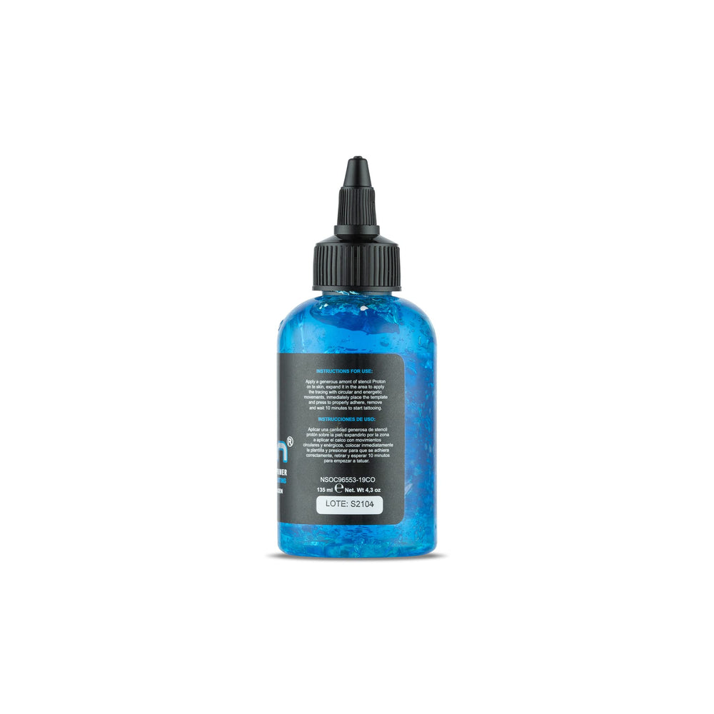 Professional studio use of Proton stencil primer for precise tattoo transfers.