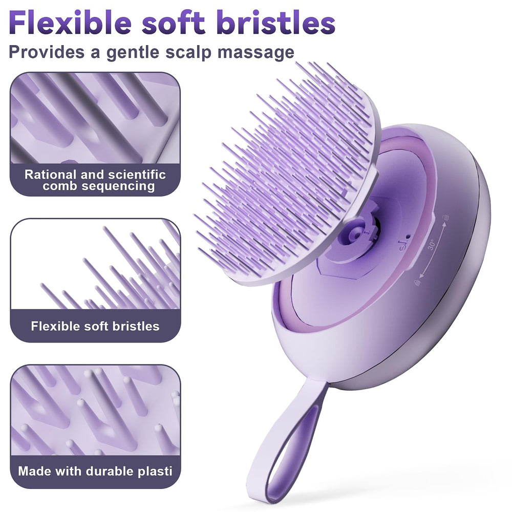 DYUHOOAO dandruff removal action with gentle bristles on scalp.