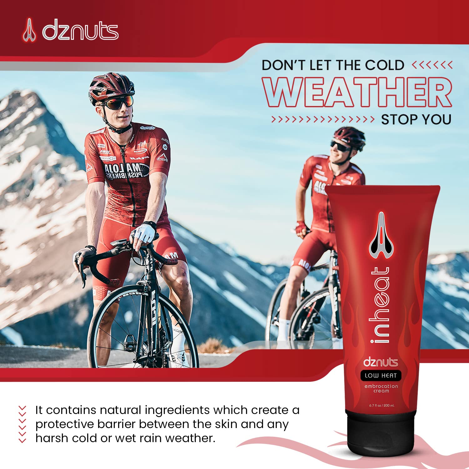 dznuts InHeat Embrocation warms muscles on a cold ride