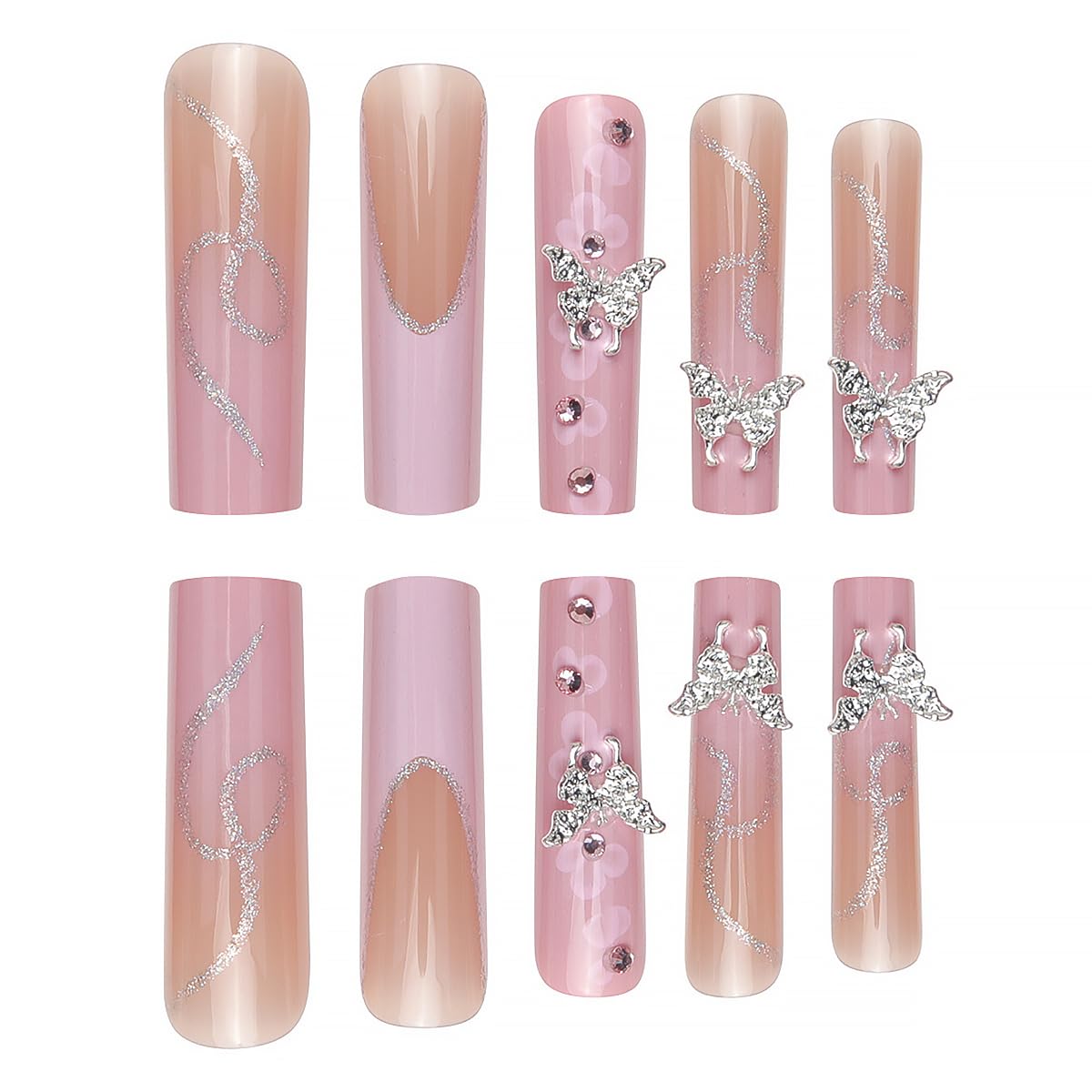 DZPGUONIZ floral butterfly design nails for feminine flair.