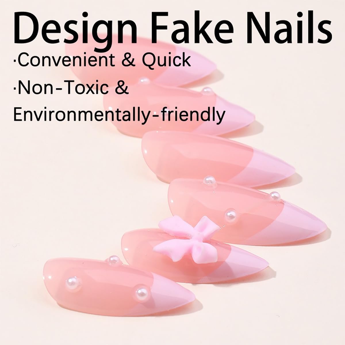 DZPGUONIZ nude pink nail tips design with pearl accents