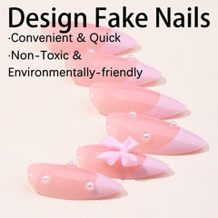 DZPGUONIZ nude pink nail tips design with pearl accents
