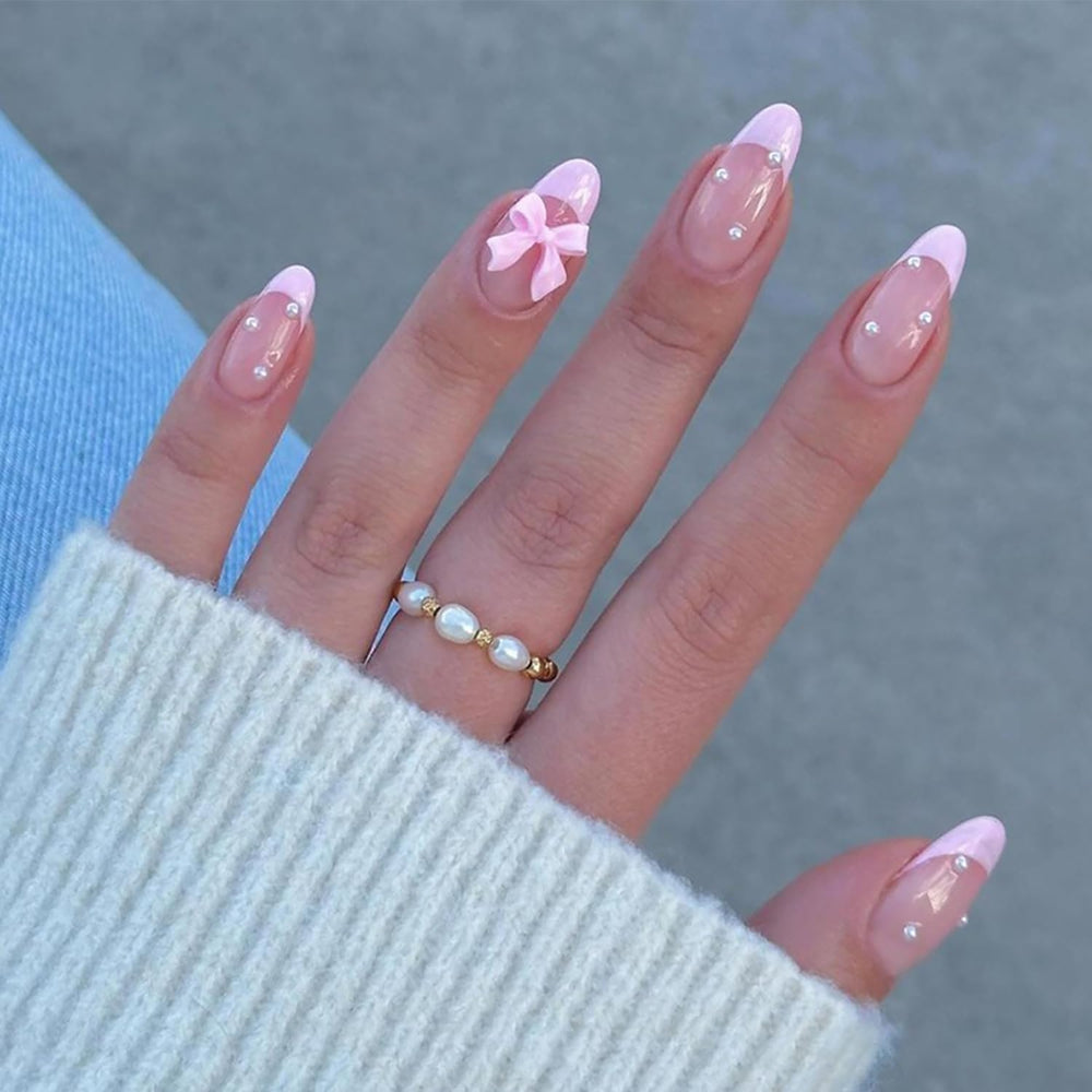 DZPGUONIZ pink bow press-on nails setup for quick salon-like manicure