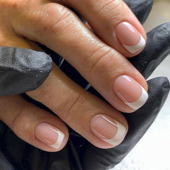 DZPGUONIZ white French tip short square nails for a chic, salon-style manicure.