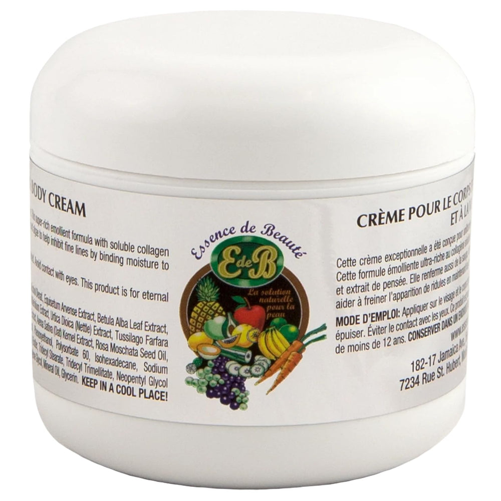 E de B Essence bottle front shows collagen cream for hydration.