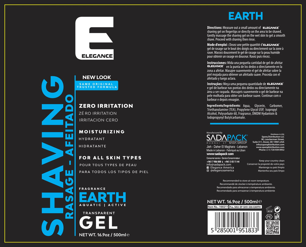 E Elegance clear gel texture promotes smooth razor glide with visibility during shave.