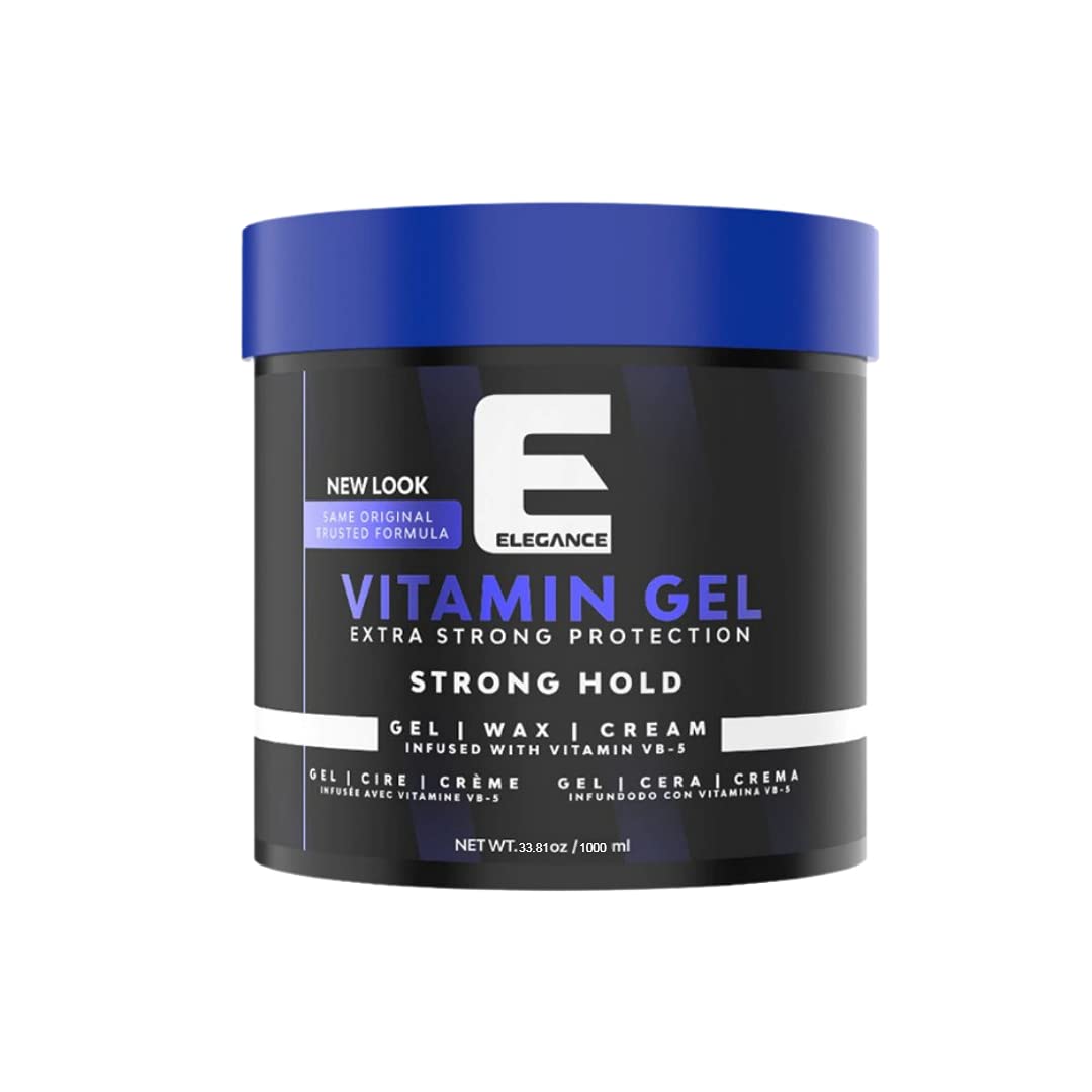 E Elegance bottle shows Elegance Vitamin Gel for premium protection and shine.