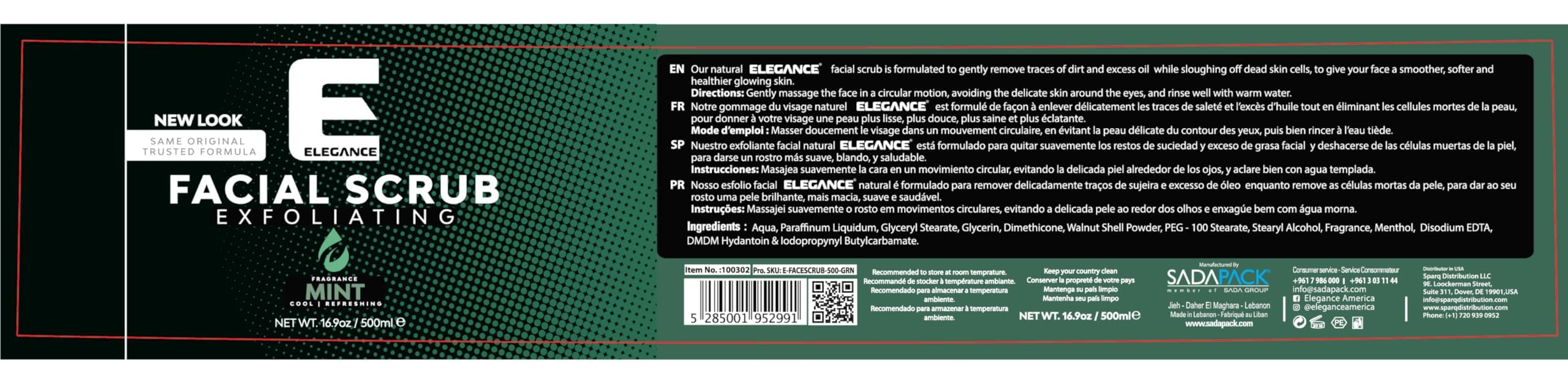 E Elegance Mint Exfoliating Face Scrub shows texture for smooth skin prep.