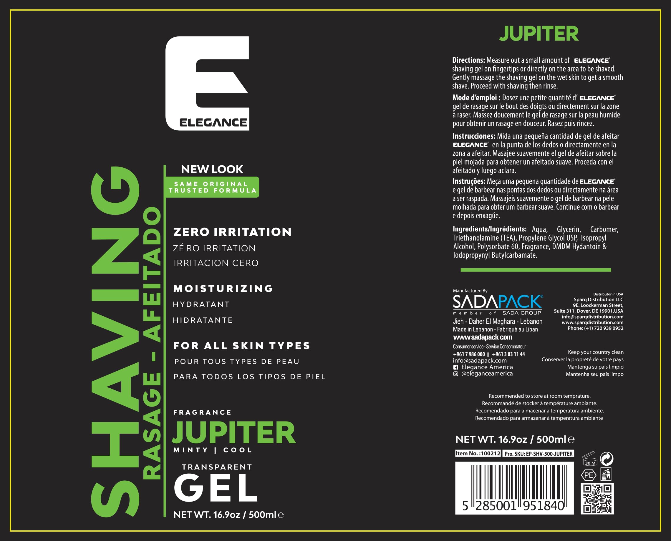 E Elegance minty Jupiter fragrance provides a refreshing, cooling shave experience.