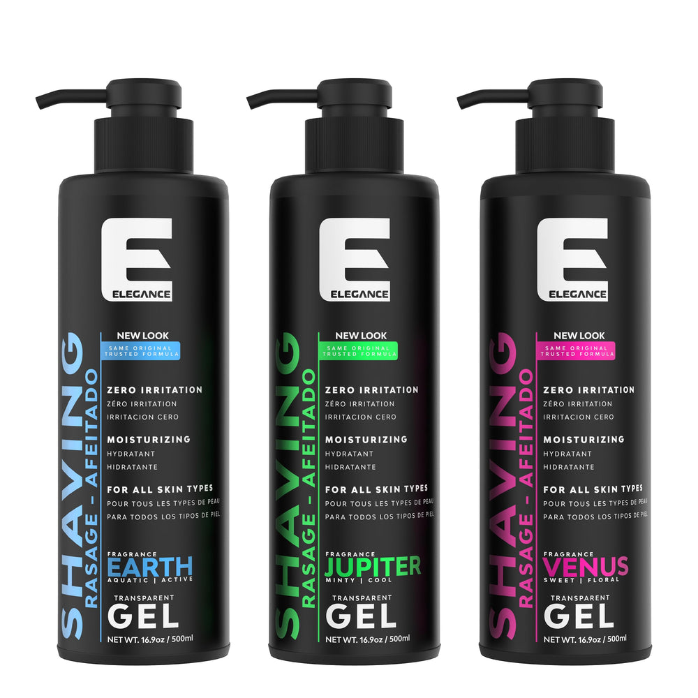 Packaging highlights a long-lasting shaving gel supply for extended use.