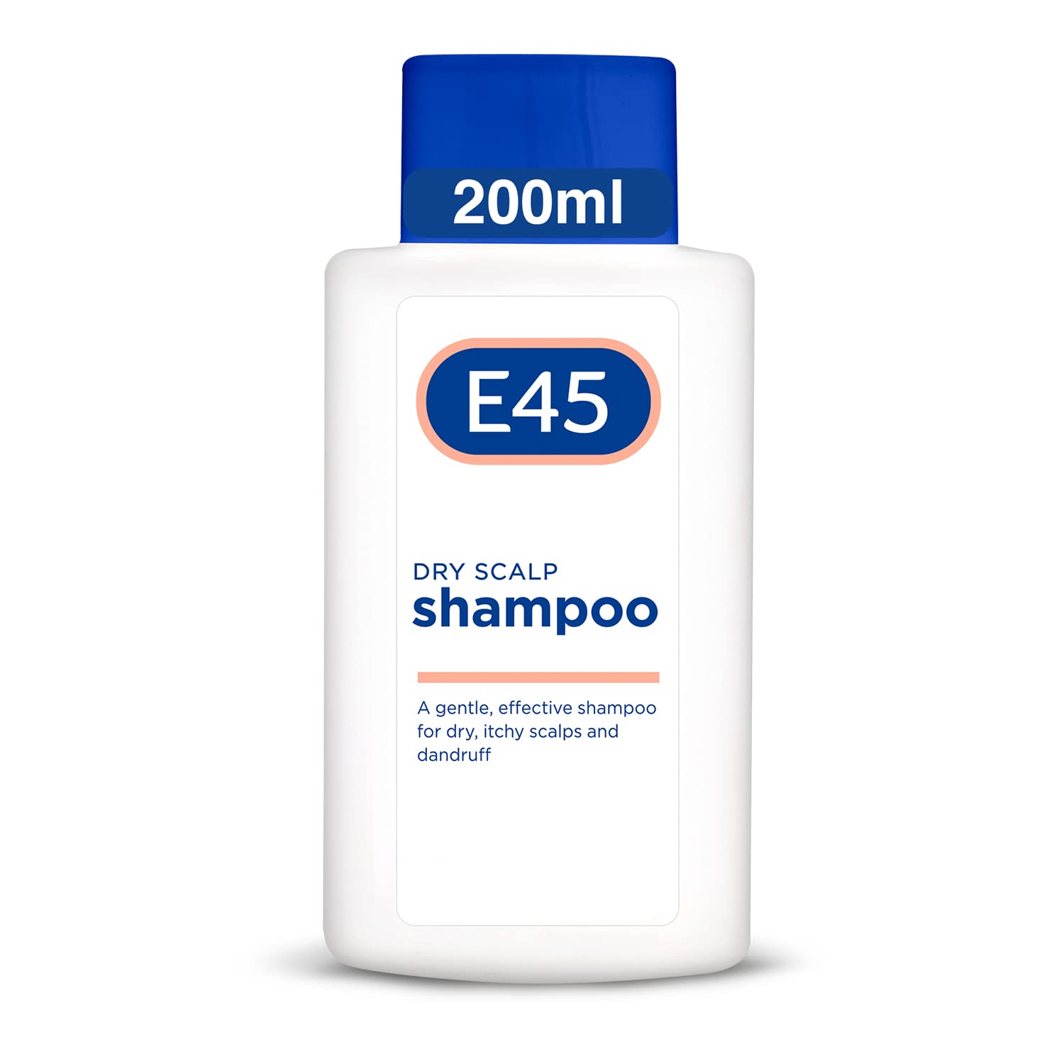 E45 200ml bottle for gentle cleansing on dry scalp.