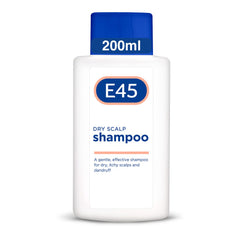 E45 200ml bottle for gentle cleansing on dry scalp.