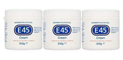 E45 Dermatological Cream 350g pack of 3 for economical dry skin care.