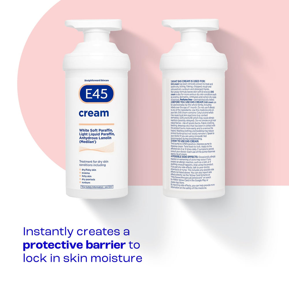 E45 Eucalyptus Cream being applied to the hand shows non-greasy absorption