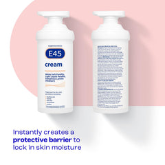 E45 Eucalyptus Cream being applied to the hand shows non-greasy absorption