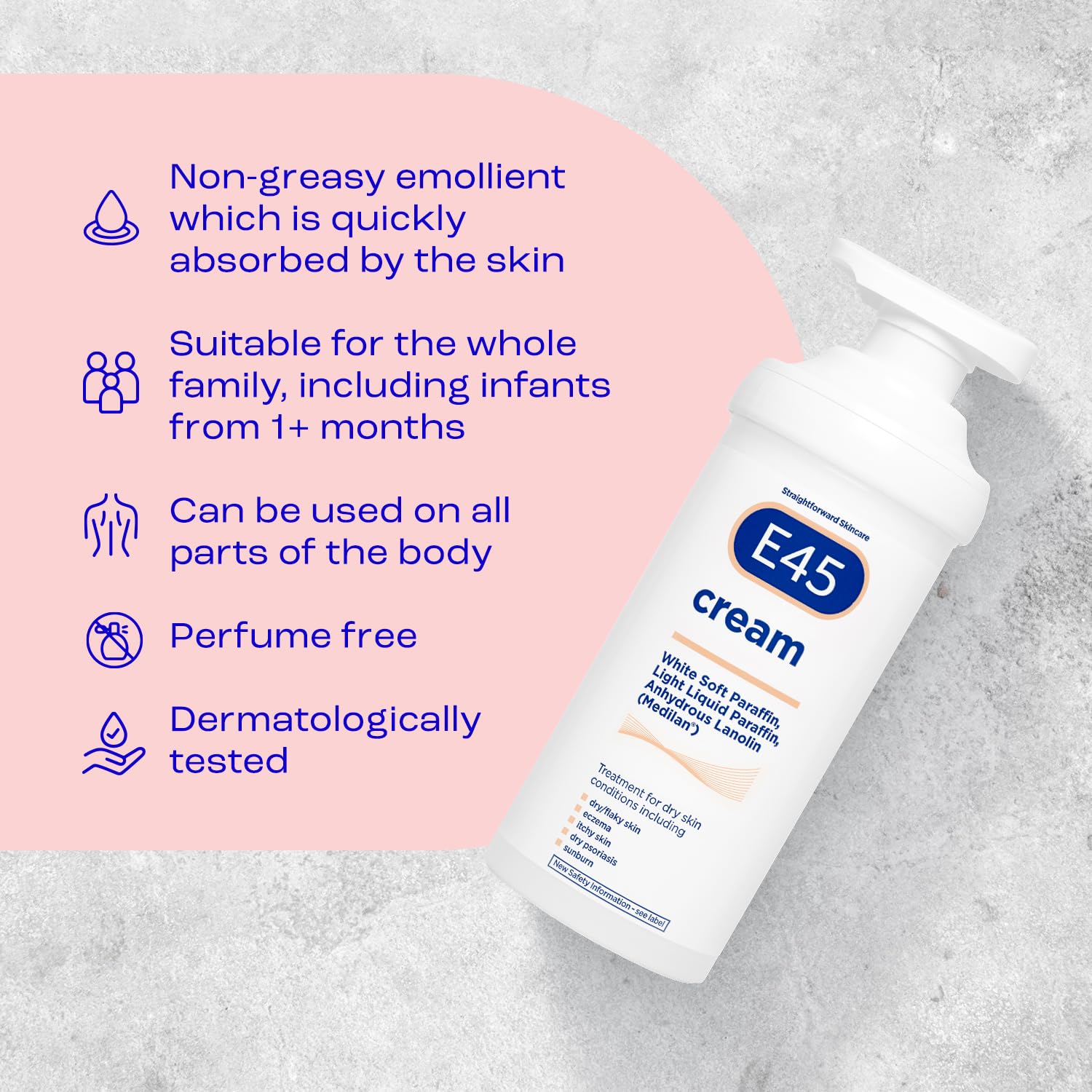 E45 Eucalyptus Cream demonstrated on body skin for soothing hydration