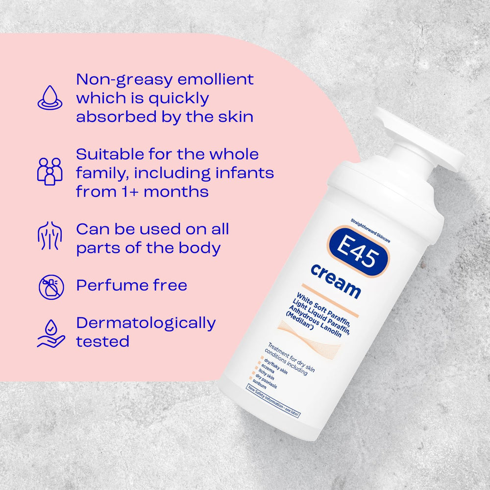 E45 Eucalyptus Cream demonstrated on body skin for soothing hydration