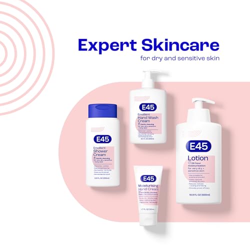 E45 Shower Wash Cream dispenser in action for gentle cleansing during showers.