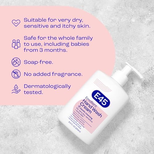 E45 bottle with pump indicates daily use for the whole family.