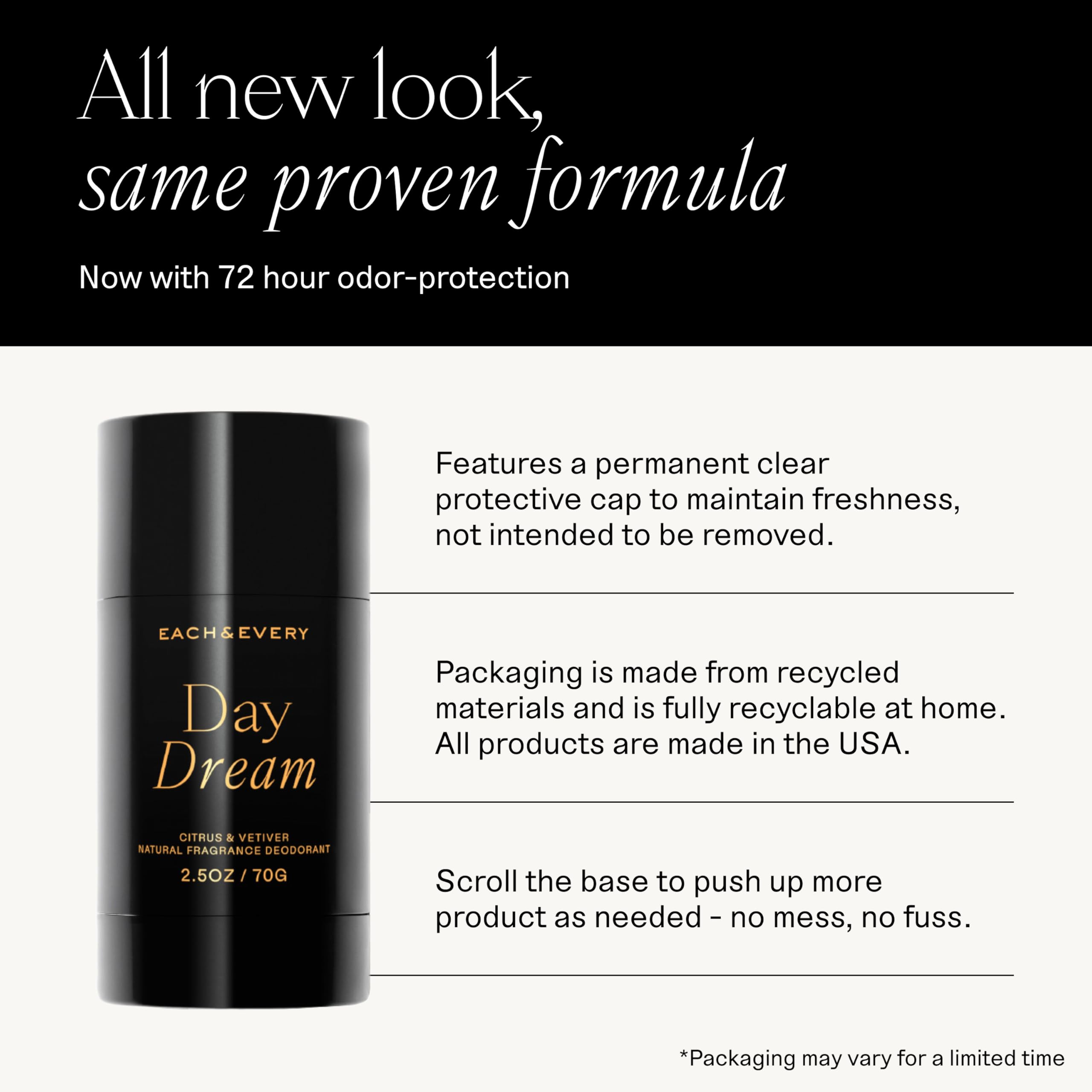 Each & Every Citrus Vetiver deodorant back view highlighting vegan, cruelty-free packaging.