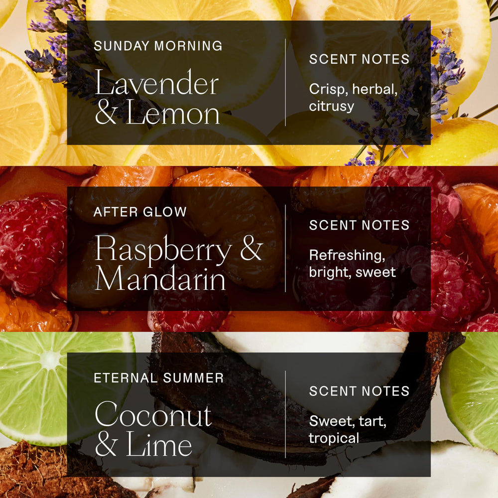 Three-pack deodorant box showing all scents for trial and travel convenience.