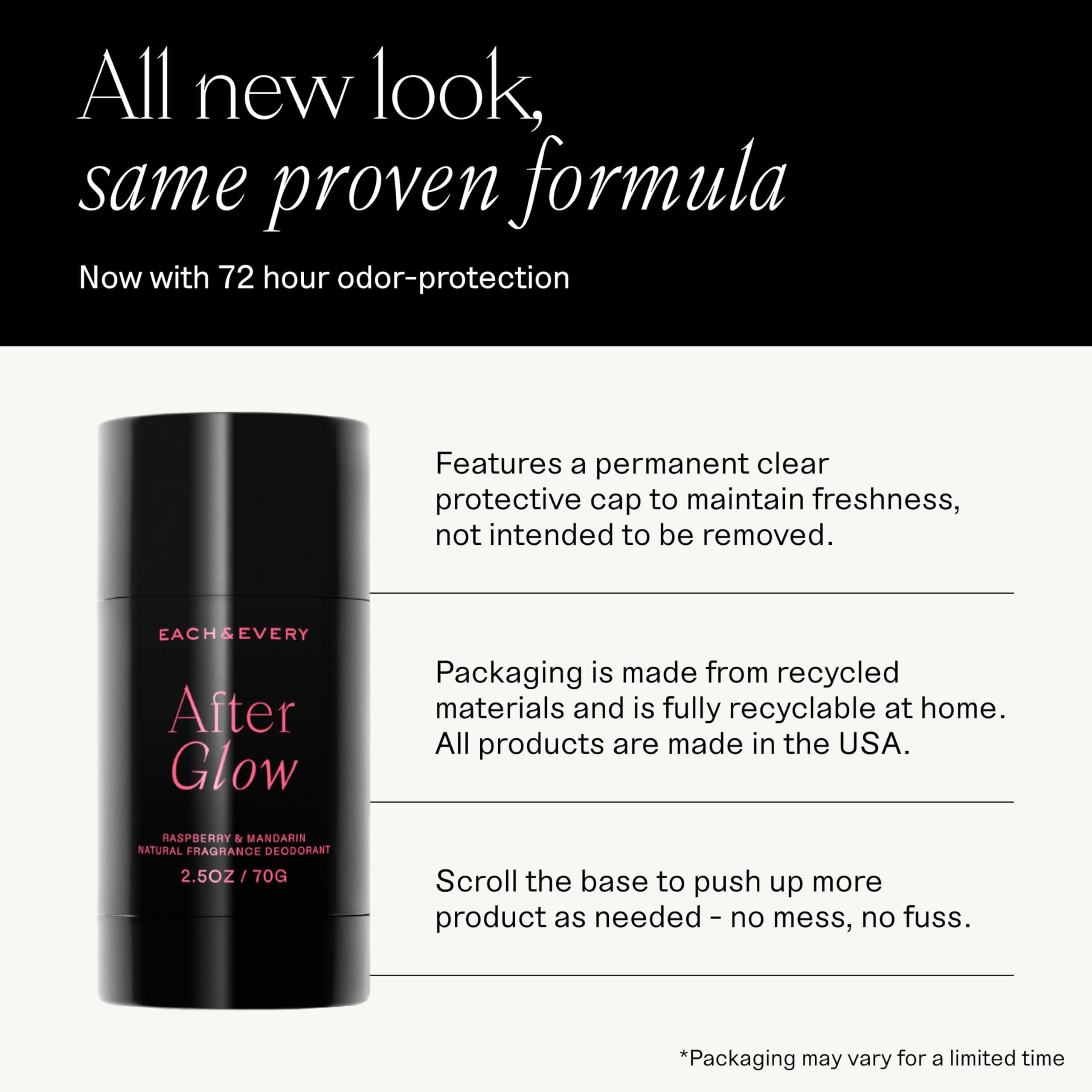 Application shot of Each and Every aluminum-free deodorant with smooth glide.