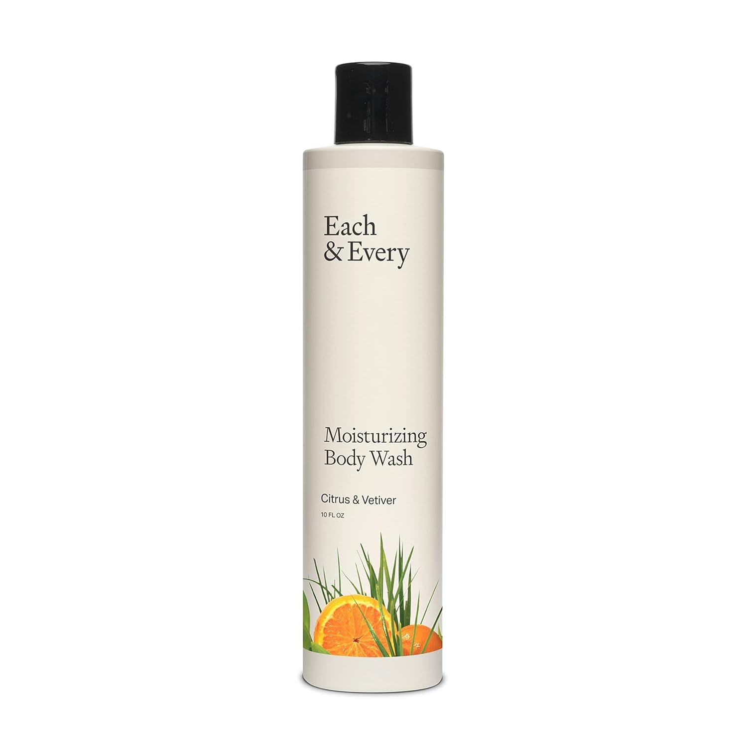 Each & Every sensitive skin body wash citrus vetiver bottle shows a gentle, moisturizing cleanse for daily use.