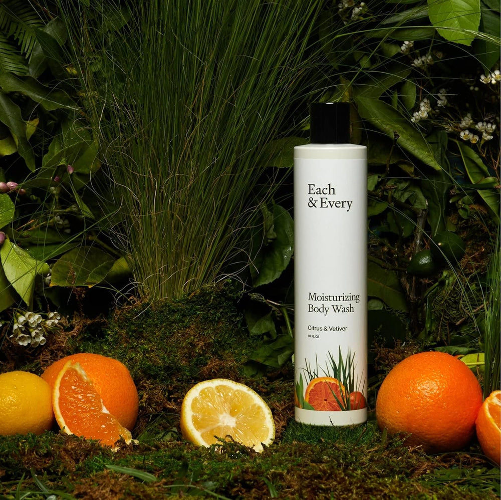 Each & Every sensitive skin body wash citrus vetiver pump enables easy, mess-free dispensing.