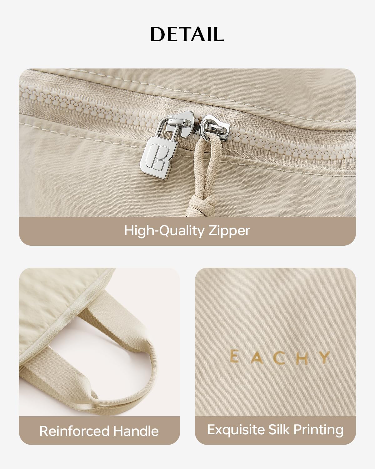 EACHY durable interior resists stains for repeated travel use.