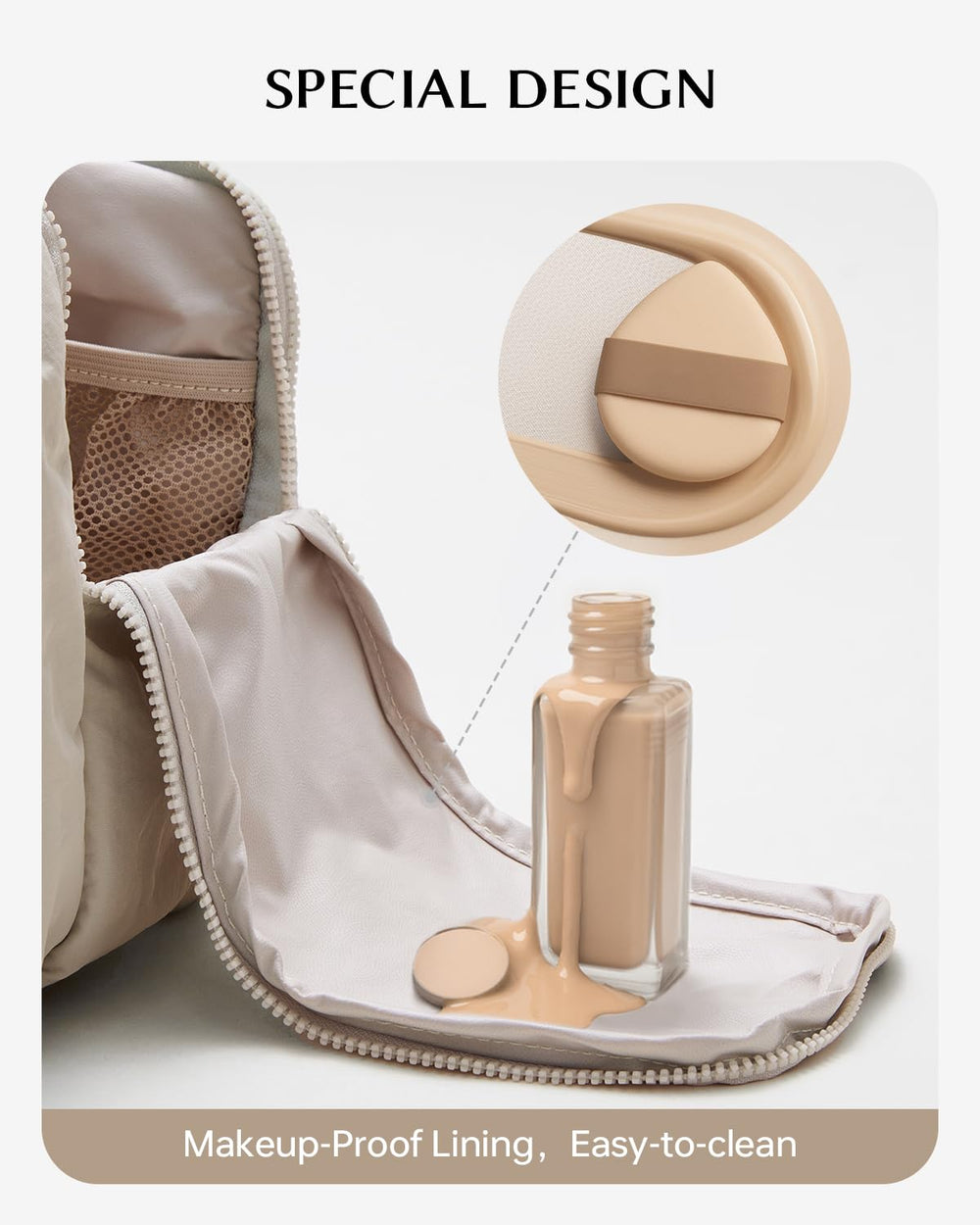 EACHY spacious compartments help separate cosmetics, skincare, and brushes.