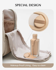 EACHY spacious compartments help separate cosmetics, skincare, and brushes.