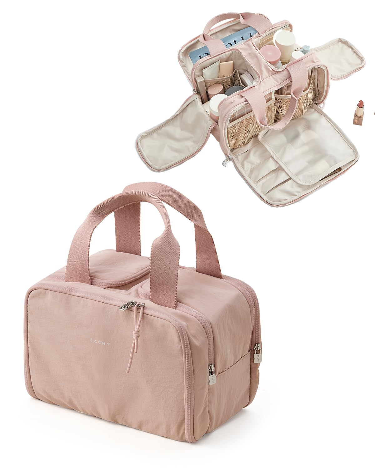 EACHY travel makeup bag with handle for easy portability on the go