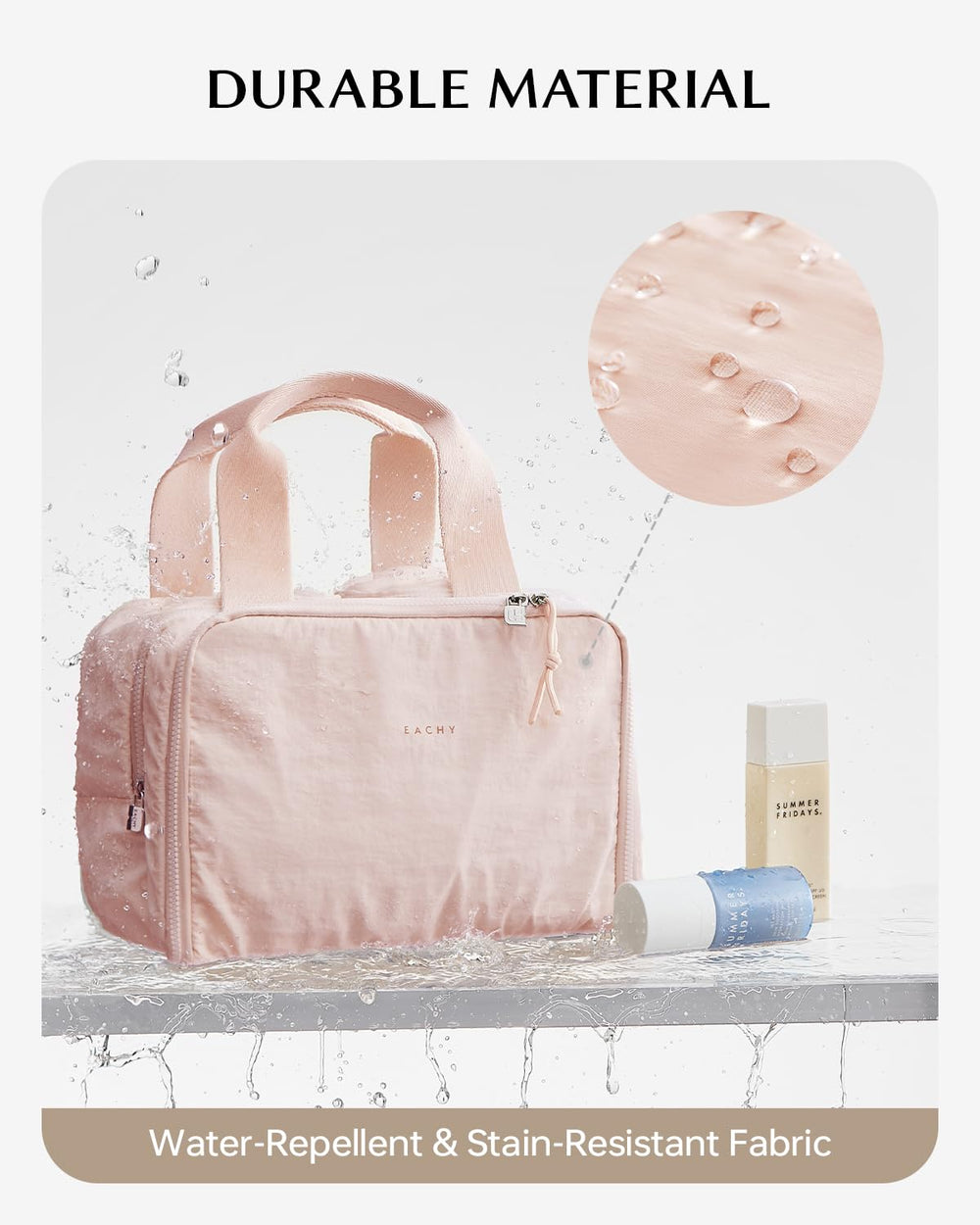 EACHY upright middle compartment keeps bottles upright and leak-free