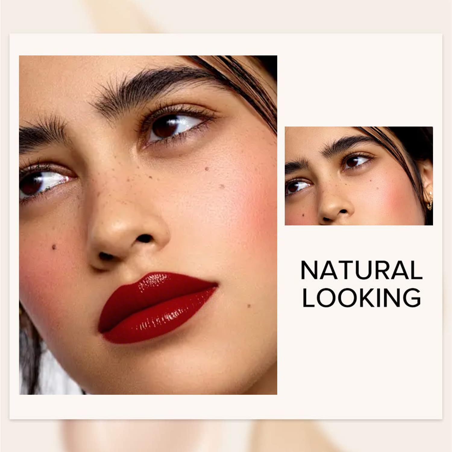 Eakroo face blush application highlights natural contours with velvet matte effect.