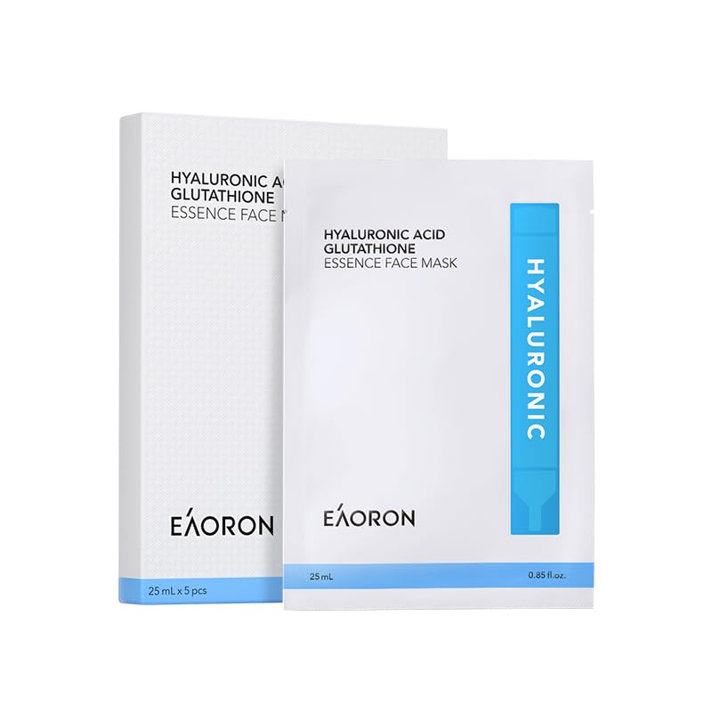 Eaoron Hyalu Acid Glutathione Mask bottle pour showcases hydrating essence for radiant skin.