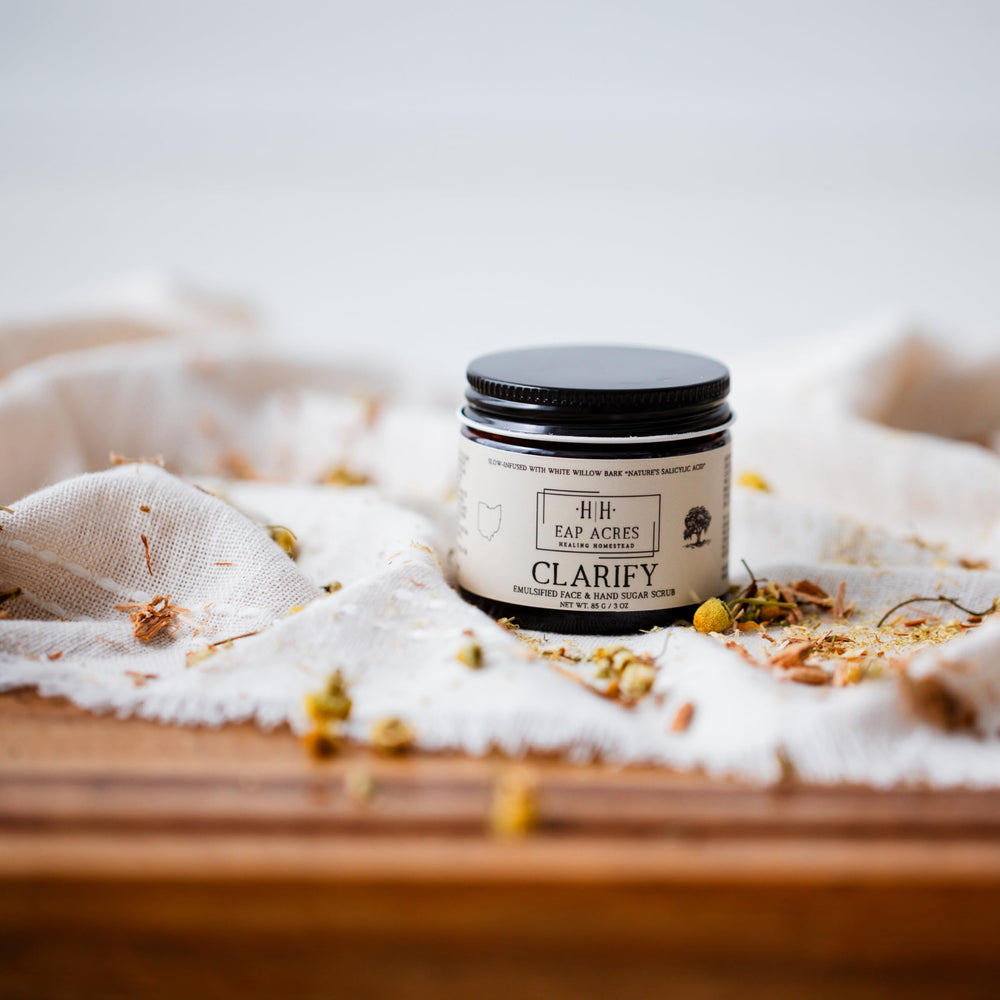EAP Acres Clarify application spread shows easy damp-skin massage.