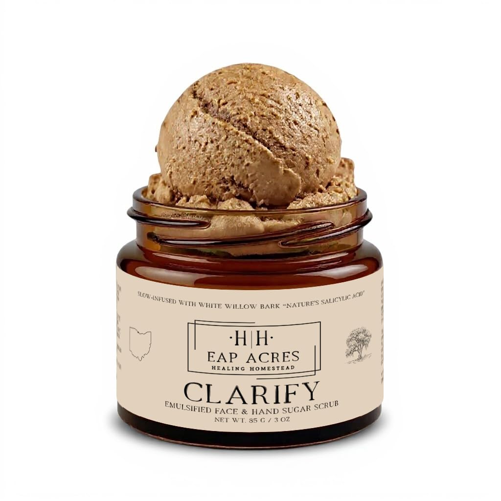 EAP Acres Clarify scrub with creamy lather for gentle exfoliation.