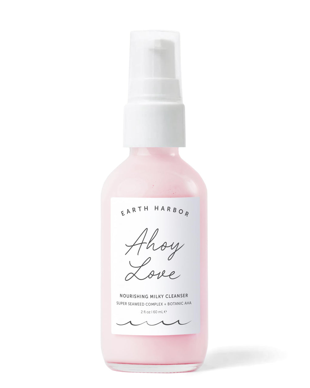 Earth Harbor AHOY LOVE cleanser bottle demonstrates gentle cleansing without stripping moisture