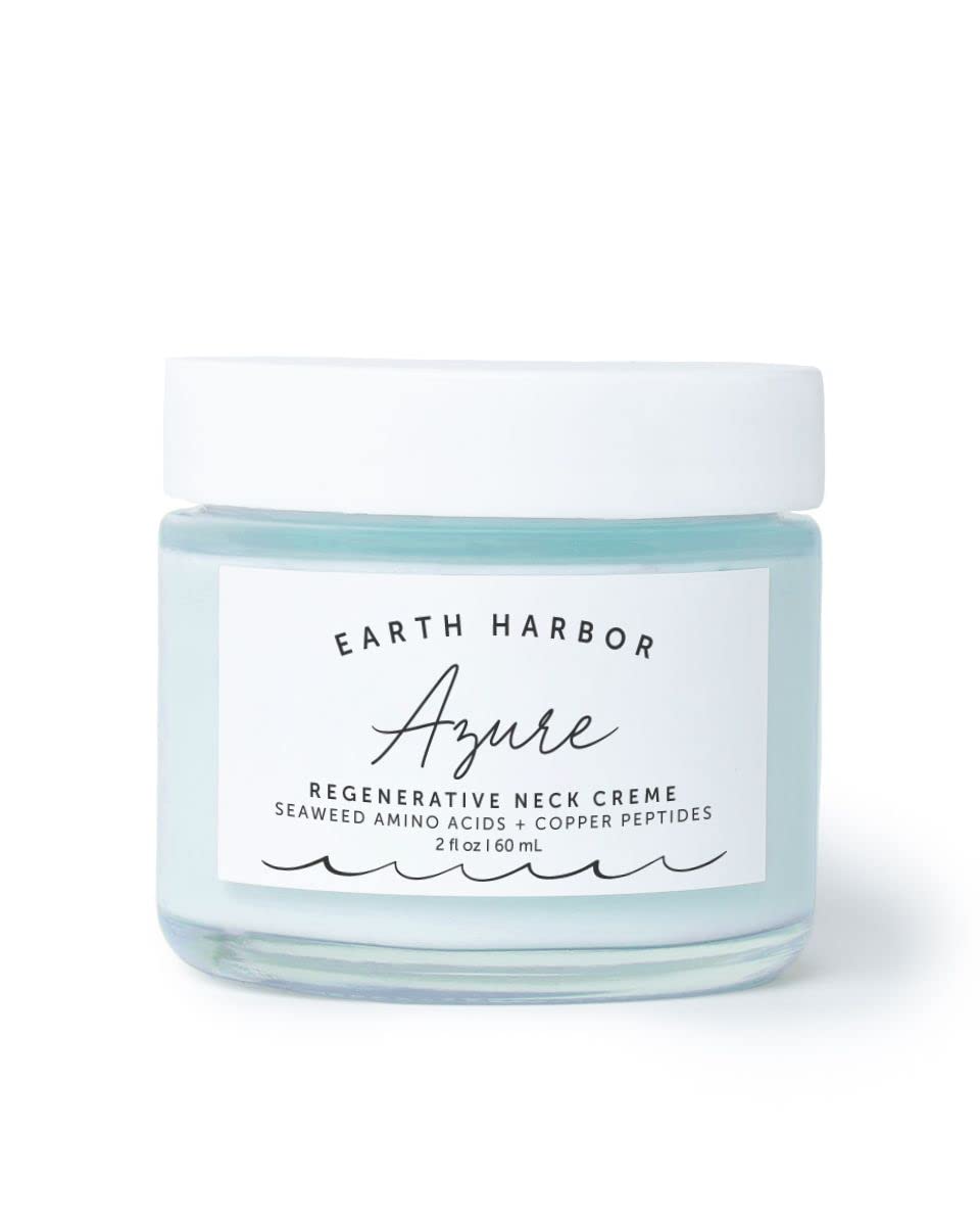 Earth Harbor AZURE neck crème bottle front—luxury hydration for delicate neck skin