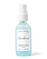 Earth Harbor Cloudburst bottle close-up showing lightweight hydration for lasting moisture.