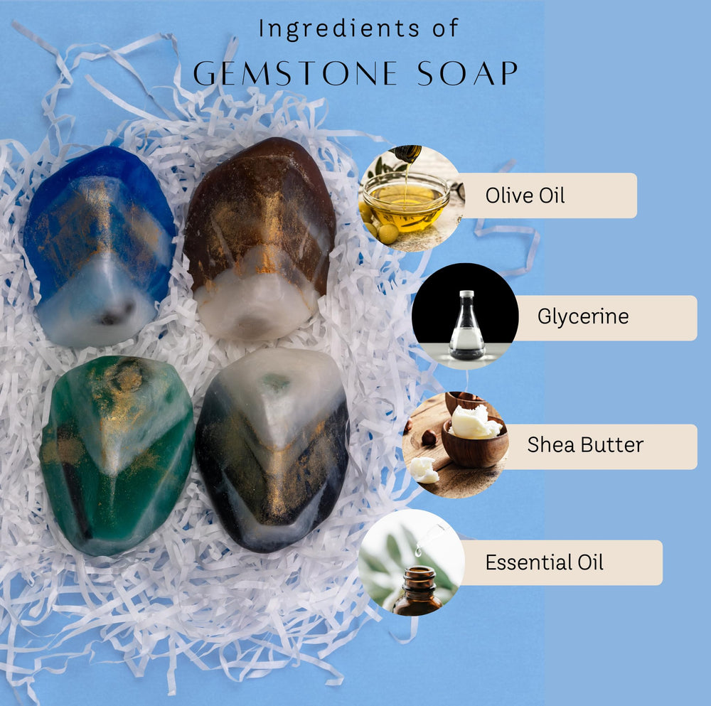 Earth and Home black obsidian gemstone soap ergonomic shape and crystal inside