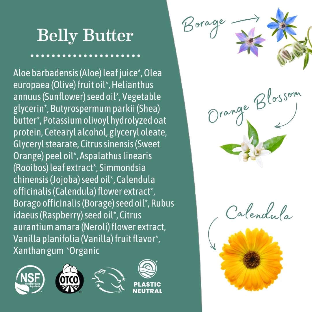 Earth Mama Belly Butter application in hands for easy rubbing.