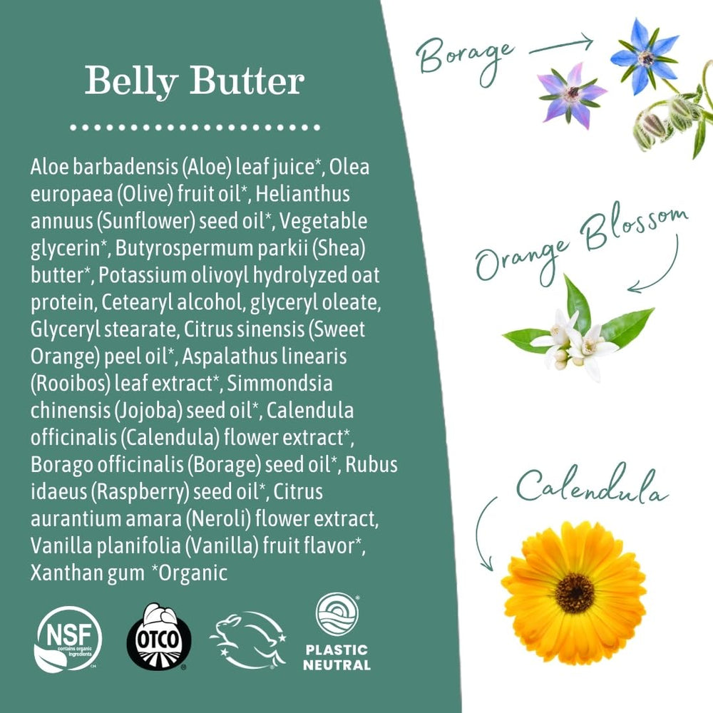 Earth Mama Belly Butter application in hands for easy rubbing.