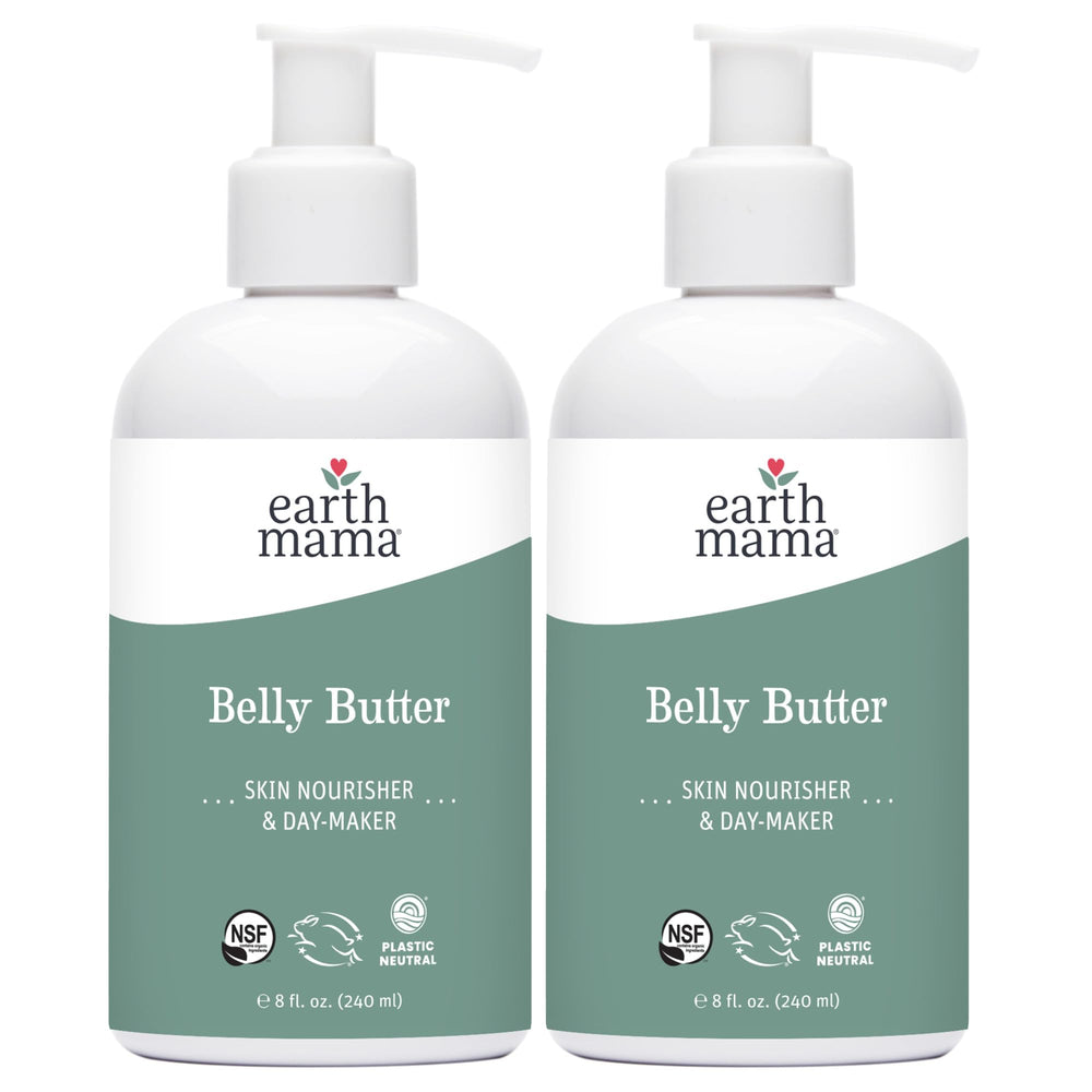 Earth Mama Belly Butter jar close-up showing rich texture for dry, stretching skin.