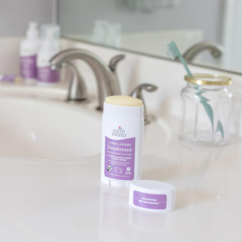 Calendula note highlighted in Earth Mama Calming Lavender Deodorant for soothing skin.