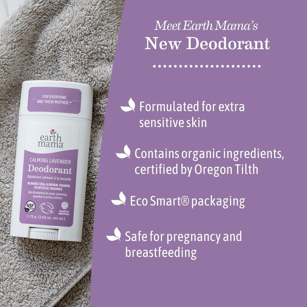 Eco Smart packaging detail from Earth Mama Calming Lavender Deodorant emphasizes eco-conscious disposal.
