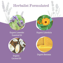 Applying Earth Mama Calming Lavender Deodorant underarm demonstrates gentle, non-irritating formula.