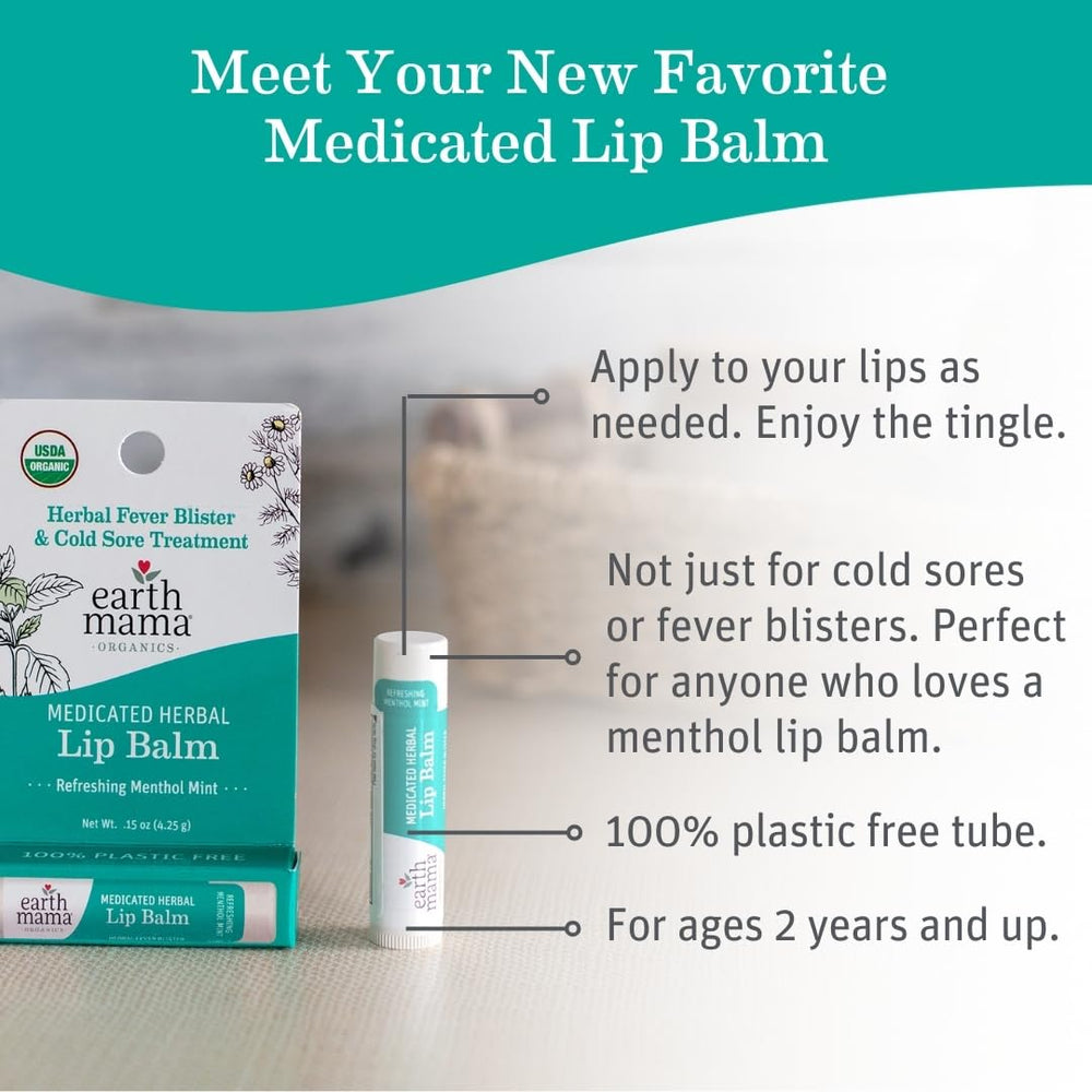 Earth Mama medicated lip balm tube close-up showing creamy texture