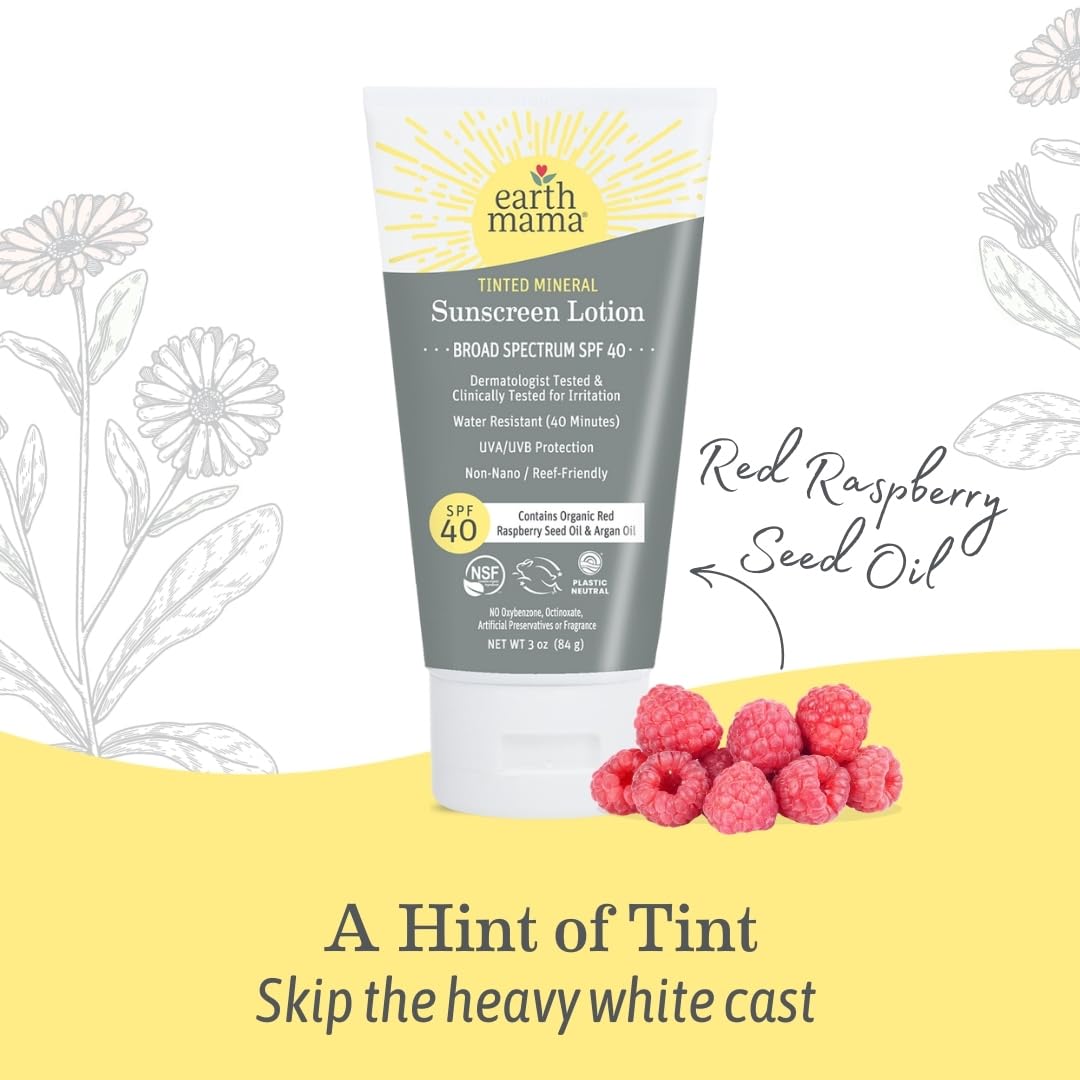 Earth Mama organic argan oil in sunscreen detail highlights nourishing skin benefits.
